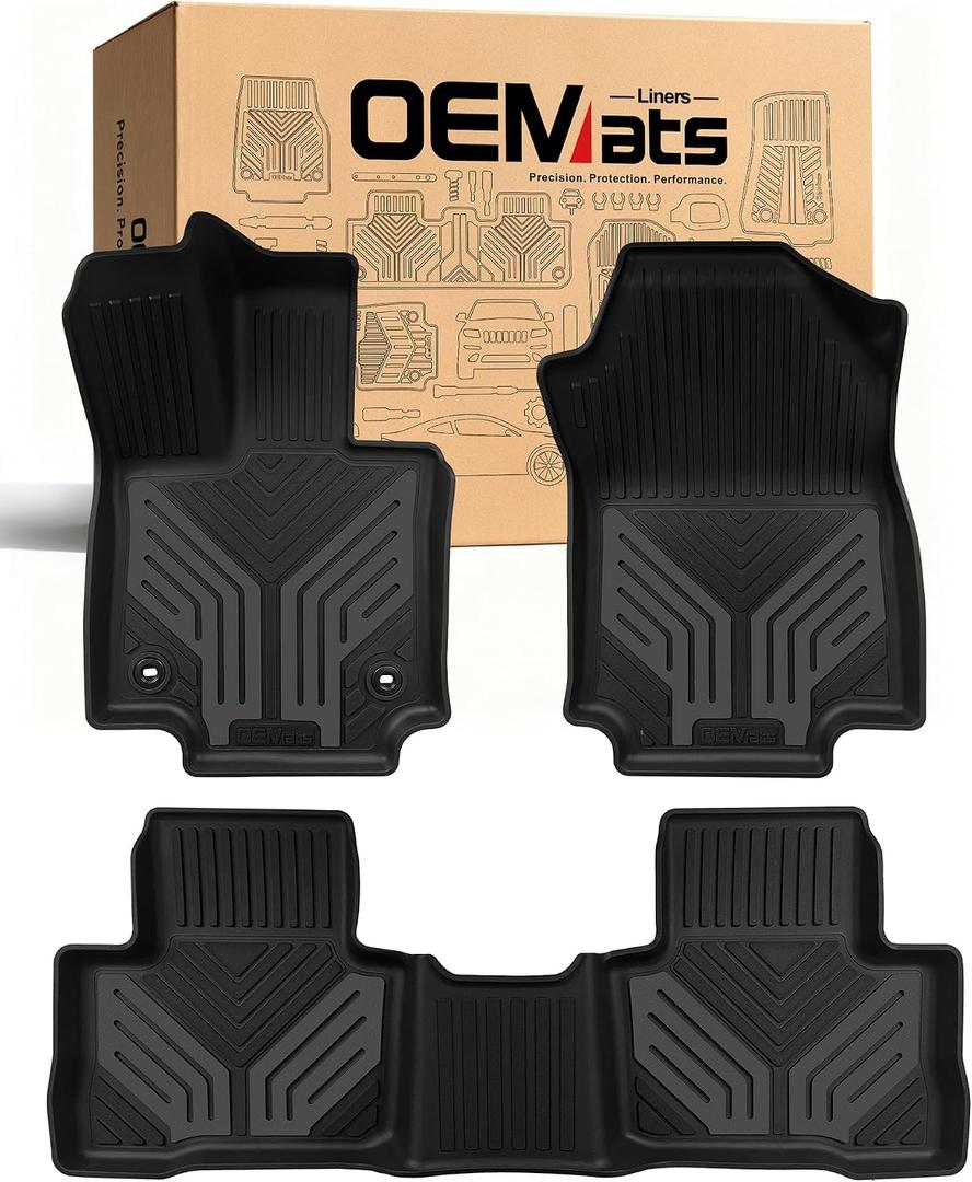 Premium Color TPE Floor Mats Custom Fit for Honda CR-V 2017-2022 (Gasoline & Hybrid CRV), Titan Gray Wing Design | All-Weather Heavy Duty Car Floor Liners Full Set 1st & 2nd Row