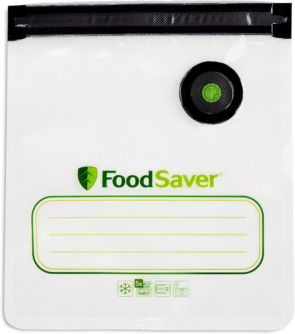 FoodSaver Reusable Quart Vacuum Zipper Bags, 10 Count, BPA-Free, Microwave Safe, Leakproof