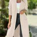 Saodimallsu Womens Long Cardigan Sweaters 2025 Oversized Open Front Checkerked Sweater Trendy Knit Jacket with Pockets (L)