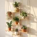 Yalikop 1 Pack Hanging Window Plant Shelves, 7 Tier Boho Indoor Window Hanging Plant Shelf Wood Wall Floating Shelves for Balcony, Living Room & Indoor Garden Decor (Rectangle)