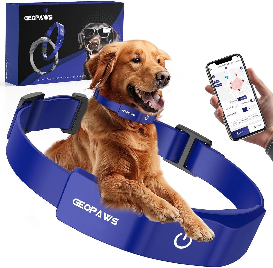 GPS Electric Dog Fence with Free App, Wireless Fence System with Training Collar, Adjustable of Dogs Portable Fence for Outdoor Use, Rechargeable Waterproof Flexiable Collar, (Blue)