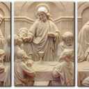 3 Pieces Canvas Wall Art Picture The Last Supper Sculpture Style Paintings on Canvas 12 Apostles Modern Artwork for Home Decor Framed Gallery-wrapped Stretched Ready to Hang - 20"x28"x3 Panels