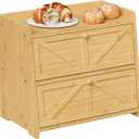 Vintage Double Layer Bread Box for Kitchen Counter Bamboo Bread Storage Container Large Capacity Bread Storage Bin (Natural Bamboo)