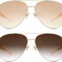 Retro Gold Aviator Sunglasses for Women Men Trendy Oversized Fashion Metal Frame Oval Designer Inspired Dupe Shades