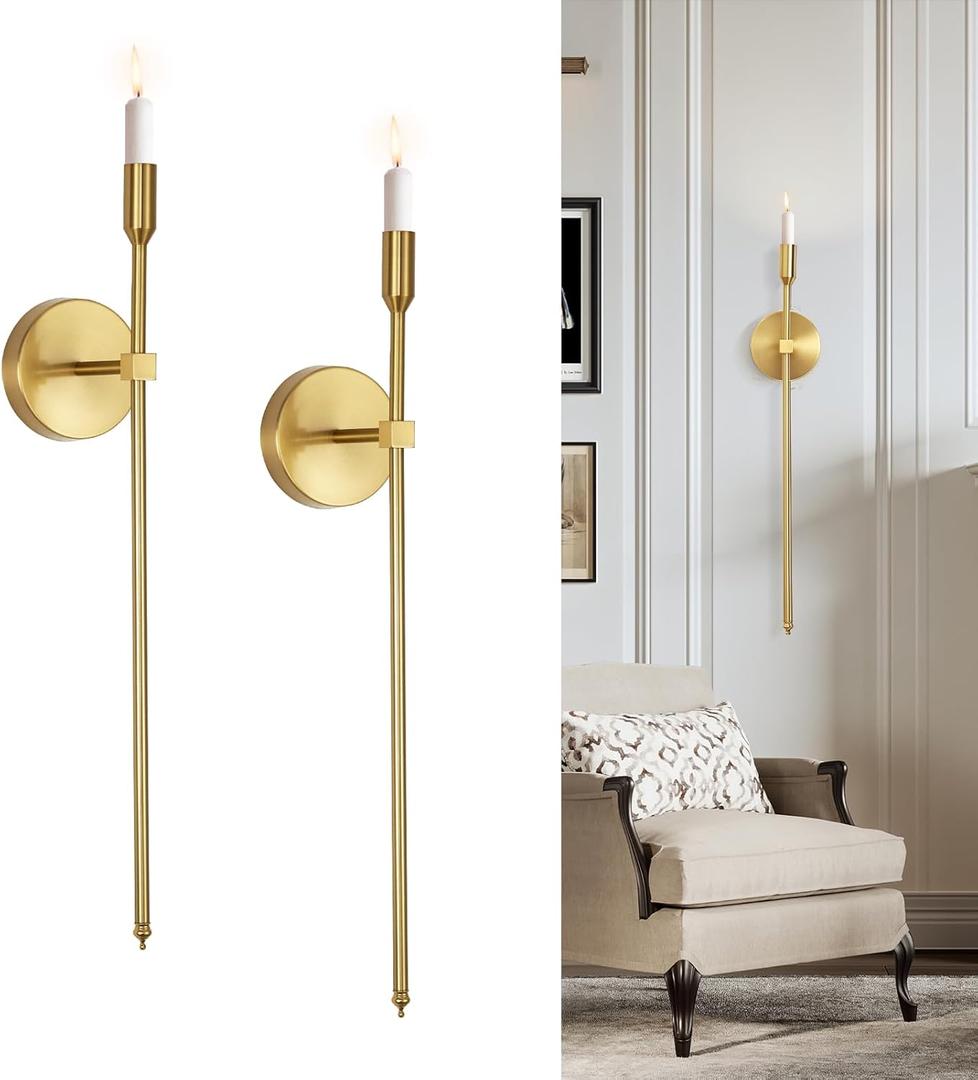 Gold Candle Sconces Long Wall Candle Holder, Set of 2 Large Wall Candle Sconce Modern Chic Home Decor for Bedroom, Dining Room, Living Room 23"