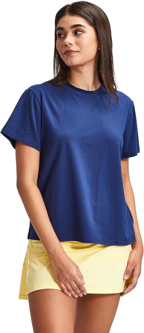 MEIVSO Women's Loose Fit Cotton Workout Short Sleeve T-Shirts Athletic Gym Shirt Tennis Cropped Tops (Blue, XS)