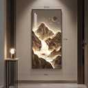Framed Large Modern Mountain Wall Art for Living Room, Vertical Gold Bright Style Artwork for Walls, Luxury Landscape Scenery Painting Print for Entryway Hallway Stair Home Office Wall Decor, 30x60 In