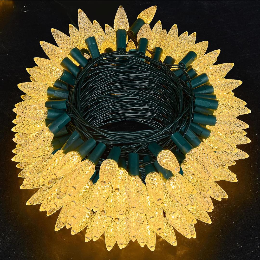 WBao Battery Operated Christmas Lights 100 LED 34ft C6 Christmas String Lights with 8 Modes, Timer, Waterproof Design for Indoor Outdoor Trees, Fence, Stairs Xmas Decorations, Warm White