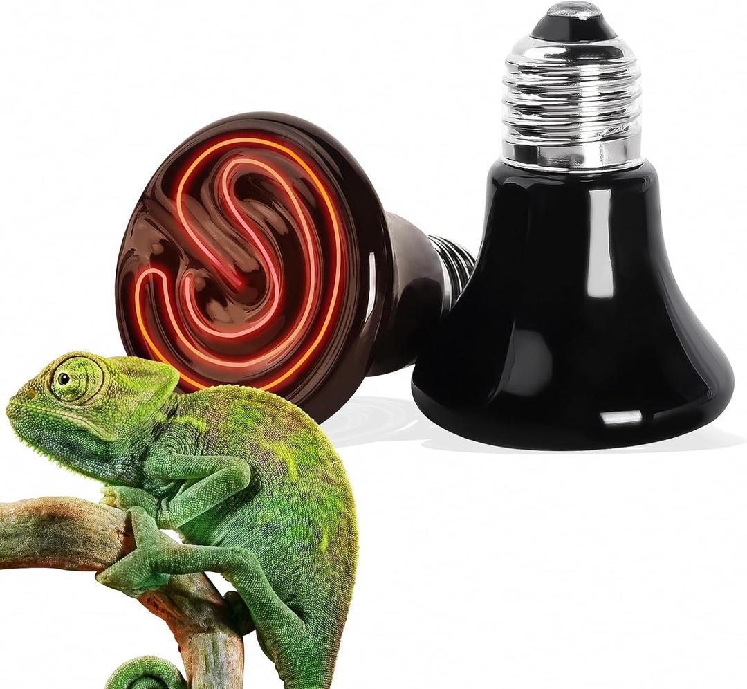 100W Mini Reptile Heat Lamp Bulb E26 Base Non-Light Emitting Infrared Ceramic Heat Emitter for Terrariums Turtles, Lizards, Snakes, and Small Pets 2-Pack