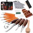 Wood Carving Tools Set,Detail and Hook Carving Knife Kit for Beginners,Trimming Knife for Spoon Bowl Cup Woodwork,Round handle design and 6pcs SK2 Carbon Steel Wood Carving Knives10pcs