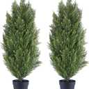 3ft Cedar Artificial Topiary Trees Outdoor Set of 2 - UV Resistant Faux Potted Plants, Fake Pine Evergreen Bushes & Shrubs for Front Door, Porch, Patio, Planter Decor 3 Foot (Cypress)