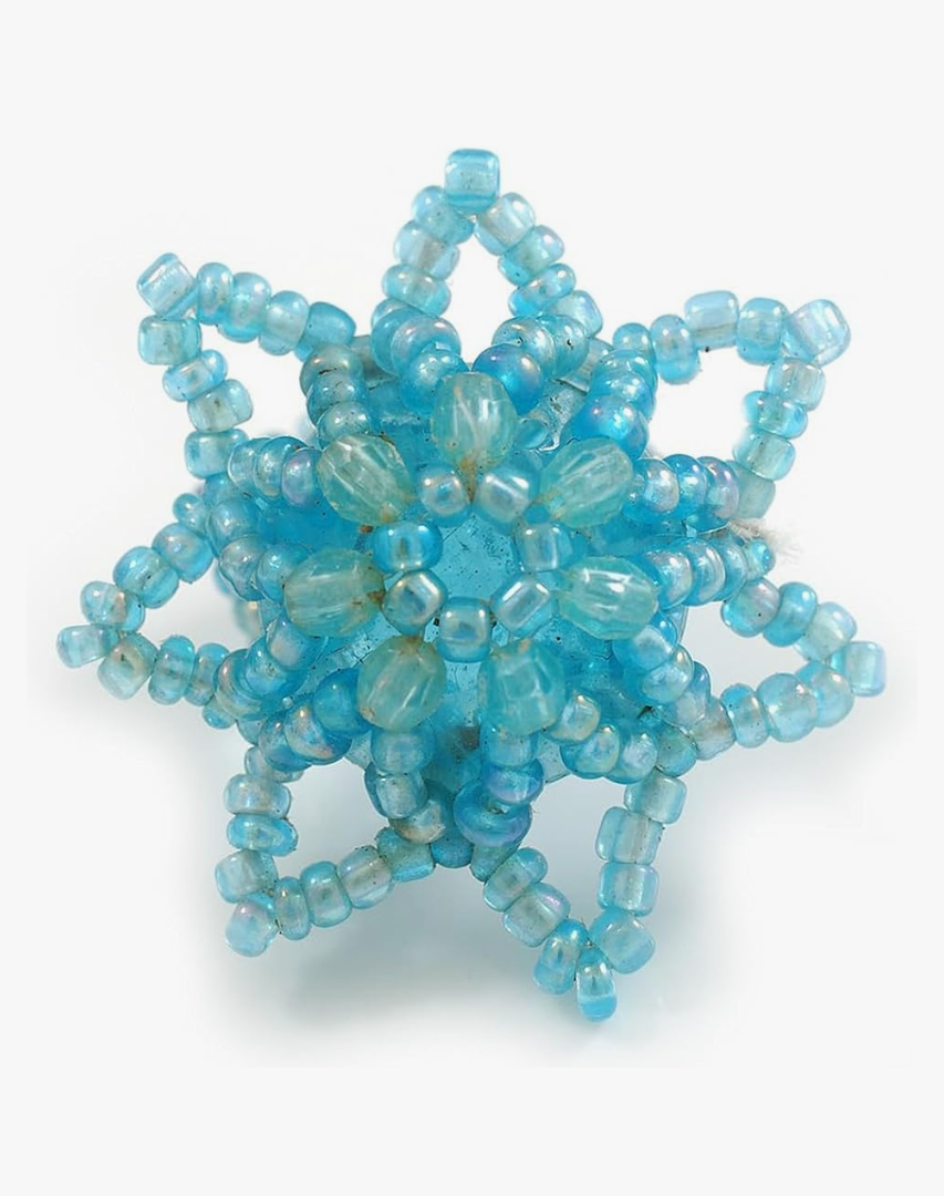 5 pcs Blue Glass and Acrylic Bead Sunflower Stretch Ring