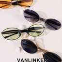2 x VANLINKER Retro Gold Small Oval Sunglasses for Women Men Trendy Small Face 90s Metal Shades VL9885 (C2-orange)