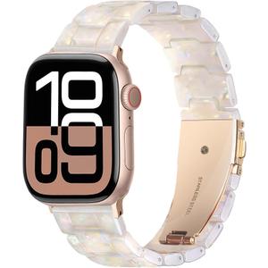 HOPO Compatible With Apple Watch Band 49mm 46mm 45mm 44mm 42mm 41mm 40mm 38mm Thin Light Resin Strap Bracelet With Stainless Steel Buckle Replacement For iWatch Series SE Series 10 9 8 7 Ultra 6 5 4 3 2 1 for Women Men (Colorful White)