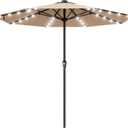 AreShark 11FT Large Patio Umbrella with Solar Lights, Lighted Solar Umbrella with Crank, Outdoor Table Market Umbrellas for Garden, Deck, Backyard, Pool and Beach, Beige