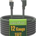 15 Ft Outdoor Extension Cord - 12/3 SJTW Heavy Duty Grey Extension Cable with 3 Prong Grounded Plug - Power Cord for Lawn, Garden, Appliances