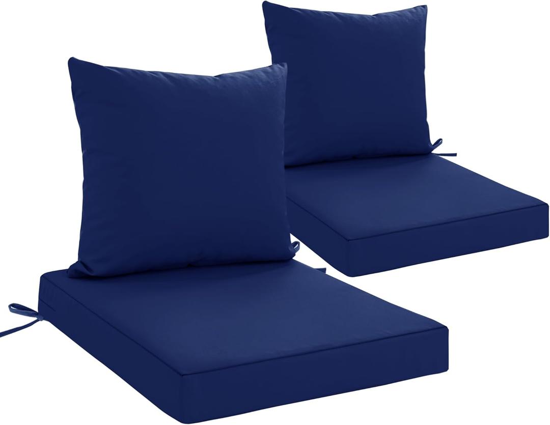 24x24 Inch Outdoor Cushions for Patio Furniture Set of 2, Waterproof Outdoor Chair Cushions w/Fade-Resistant, Removable & Machine-Washable Covers, Deep Seat Sofa/Couch Pads Replacement, Navy Blue