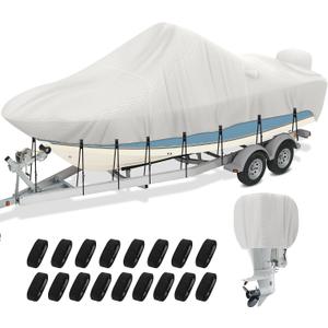 Center Console Boat Cover 20-22ft, 1200D Waterproof Boat Cover with Motor Cover, Trailerable Boat Cover for Center Console Boat, Heavy Duty Marine Grade UV Resistant Polyester Fabric, Gray