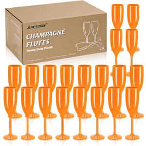 XUWAIDSGN Acrylic Champagne Flutes Toasting Glasses Unbreakable Mimosa Bar Reusable Wine Glasses Vintage Champagne Flutes Stemmed Drinking Cups 5.4 OZ for Christmas Birthday (24, Orange), 10