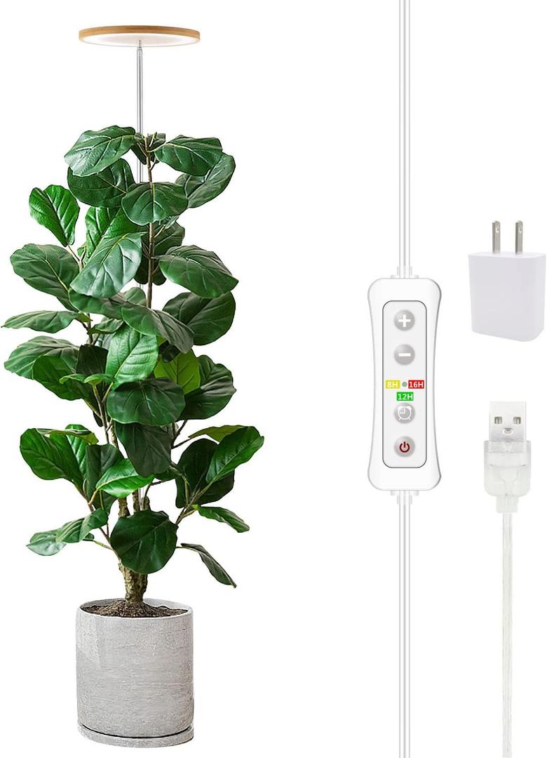 Plant Grow Light,yadoker LED Growing Light Full Spectrum for Indoor Plants,Height Adjustable, Automatic Timer, 5V Low Safe Voltage,Idea for Large Plant Light (1 Pack, Bamboo)