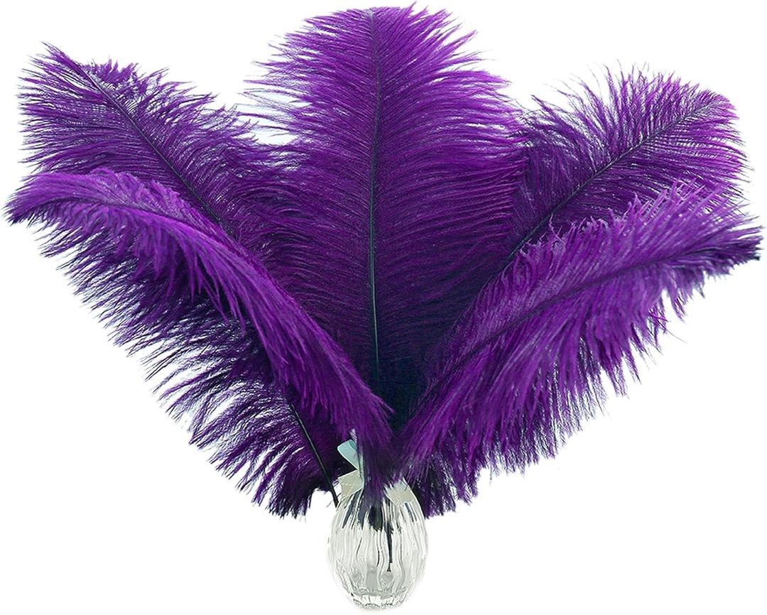 Ballinger Purple Big Ostrich Feathers - 12Pcs 14-16inch Large Feathers for Tall Vase,Mardi Gras Party Centerpieces and Holiday Home Decor (14-16 inch)