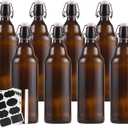 Encheng Amber Glass Bottles With Air Tight Lids 32 oz, Easy Cap for Beer and Home Brewing, Kombucha With Stoppers, Swing Top for Beverages 8 Pack