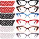 6 Pack Cat Eye Reading Glasses for Women Fashion Cute Blue Light Blocking Computer Readers Spring Hinge