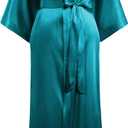 PRODESIGN Satin Kimono Robe Women Long Silky Kimono Bathrobe Sleepwear Wedding Bridesmaid Robe (One Size Plus, Peacock Blue)