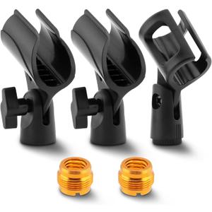 3 pcs Universal Microphone Clip Holder, Adjustable Mic Holder for Stand with 2 pcs 5/8" Male to 3/8" Female Screw Adapter for Wired Wireless Microphone Stand (black)