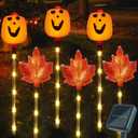 6 Pack Fall Decor Solar Maple Leaf Pumpkin Lights for Thanksgiving Decorations Outdoor,Waterproof Solar Thanksgiving Fall Leaves Pumpkin Garden Stake Lights for Outside Pathway Harvest Decor