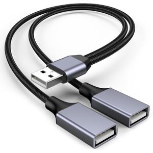 USBA Y Splitter 1 in 2 Out, USB Male to 2 Female Cable for PC, Tablet, Laptop, MacBook, Keyboard, PS4, PS5, Mouse, FlashDrive, LED, Etc.