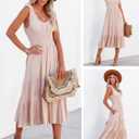 AlvaQ Women Summer Dresses Sleeveless Smocked Midi Dress High Waist Casual Tiered A Line Sundress with Pockets (L)