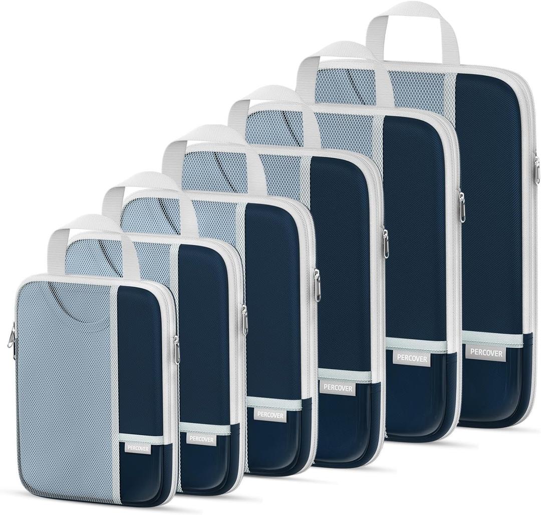 Percover Compression Packing Cubes 6-Piece Set, Packing Cubes Compression for Travel with Multi-Size Organization, Travel Organizer for Carry On & Checked Luggage, Navy Blue