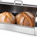 Oggi Stainless Steel Roll Top Bread Box for Kitchen Countertop with Frosted Plexilass Lid - Fits Multiple Loaves of Bread and Other Freshly Baked Goods Including Cookies, Bagels, Muffins, 15-inch By 7-1/4-inch By 1-inch