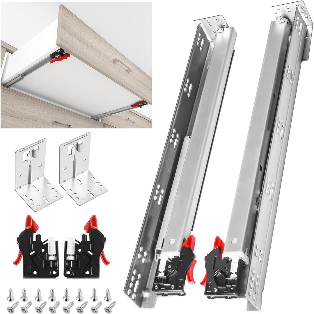 SHUHANG 1 Pair Undermount Drawer Slides 12 inch Soft Close 80 lb Load Capacity Ball Bearing Hidden Bottom Mount Rails Full Extension Runners with Adjustable Locking Devices and Bracket