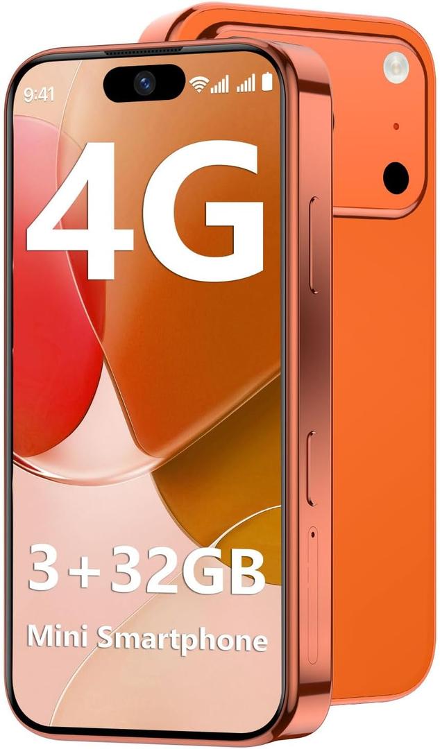 Mini Phone 4G Unlocked 3+32GB Mini Smartphone with 3.7'' HD Touch Screen 2000mAh Battery Compact Backup World's Smallest Phone for Kids & Students GPS Dual SIM Face ID Orange | 4G Unlocked 3+32GB