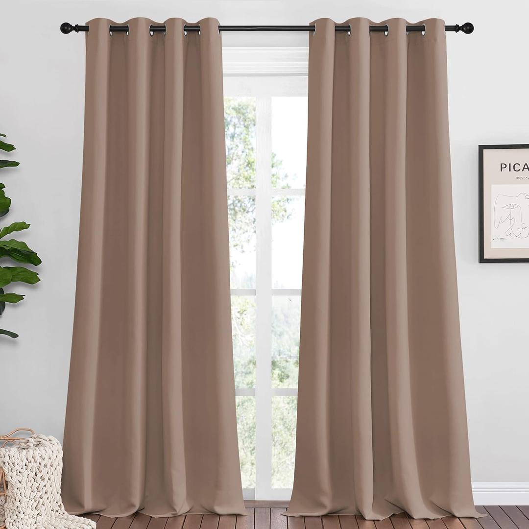 NICETOWN Bedroom Blackout Long Curtains and Drapes, Set of 2, 55 by 120 Inch, Cappuccino, Window Treatment Thermal Insulated Solid Grommet Blackout Draperies for Bedroom
