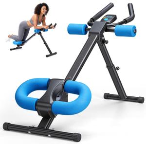 OLIXIS Ab Machine, Ab Workout Equipment for Home Gym, Adjustable Abdominal Trainer for Stomach Workout, Foldable Core Strength Exercise Machine with 440LBS, LCD Display, Knee Protection, Blue