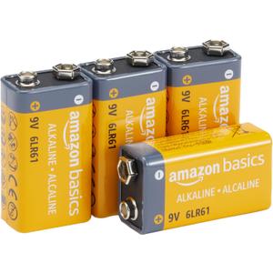 Amazon Basics 4-Pack 9V Alkaline Batteries, 5-Year Shelf Life - for Smoke/CO Detector, Electronics & Audio