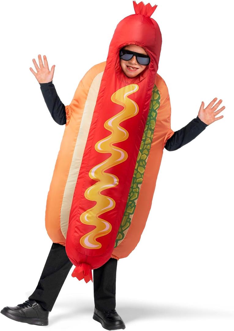 Spooktacular Creations Kids Inflatable Costume, Full Body Air Blow Up Hotdog Costume, Hotdog Inflatable Costumes for Halloween Costume Dress Up Food Themed Parties Multicolor