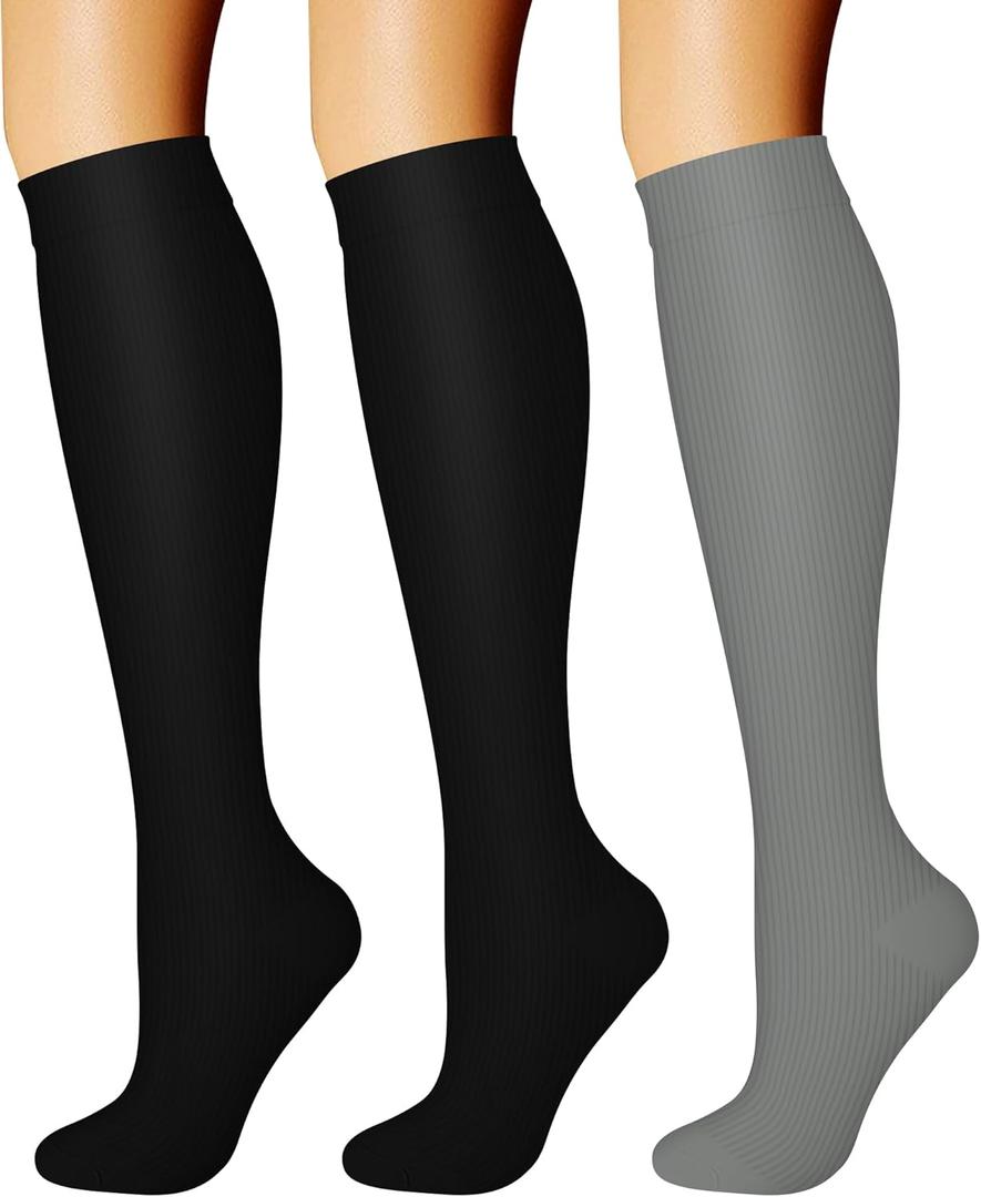 CHARMKING Compression Socks for Women & Men Circulation (3 Pairs) 15-20 mmHg is Best Support for Athletic Running Cycling (Large-X-Large, 29 Black/Black/Dark Grey)