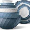 COOK WITH COLOR Mixing Bowls with Lids - 12 Piece Plastic Nesting Bowls Set includes 6 Prep Bowls and 6 Lids, Microwave Safe Mixing Bowl Set, Denim Diamond