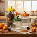 Mimorou 3 Set Pumpkin Glass Jar with Pumpkin Airtight Ceramic Lid 44 oz 33 oz 22oz Fall Clear Candy Jar Food Storage for Thanksgiving Party Cookie Table Decoration(Yellow, Orange, Green,Autumn)