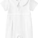 pureborn Unisex Baby Jumpsuit Infant Boys Girls Cotton Spring Fall Romper One-Piece Coverall Baptism Outfit White 0-24 Months (White-silver Cross)