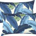 LVTXIII 1220 Inch Outdoor Lumbar Pillows, Pack of 2 Water Repellent Lumbar Pillow with Inserts, Fluffy Decorative Garden Lumbar Cushions for Home Patio Coach Sofa Use, Swaying Palms Blue