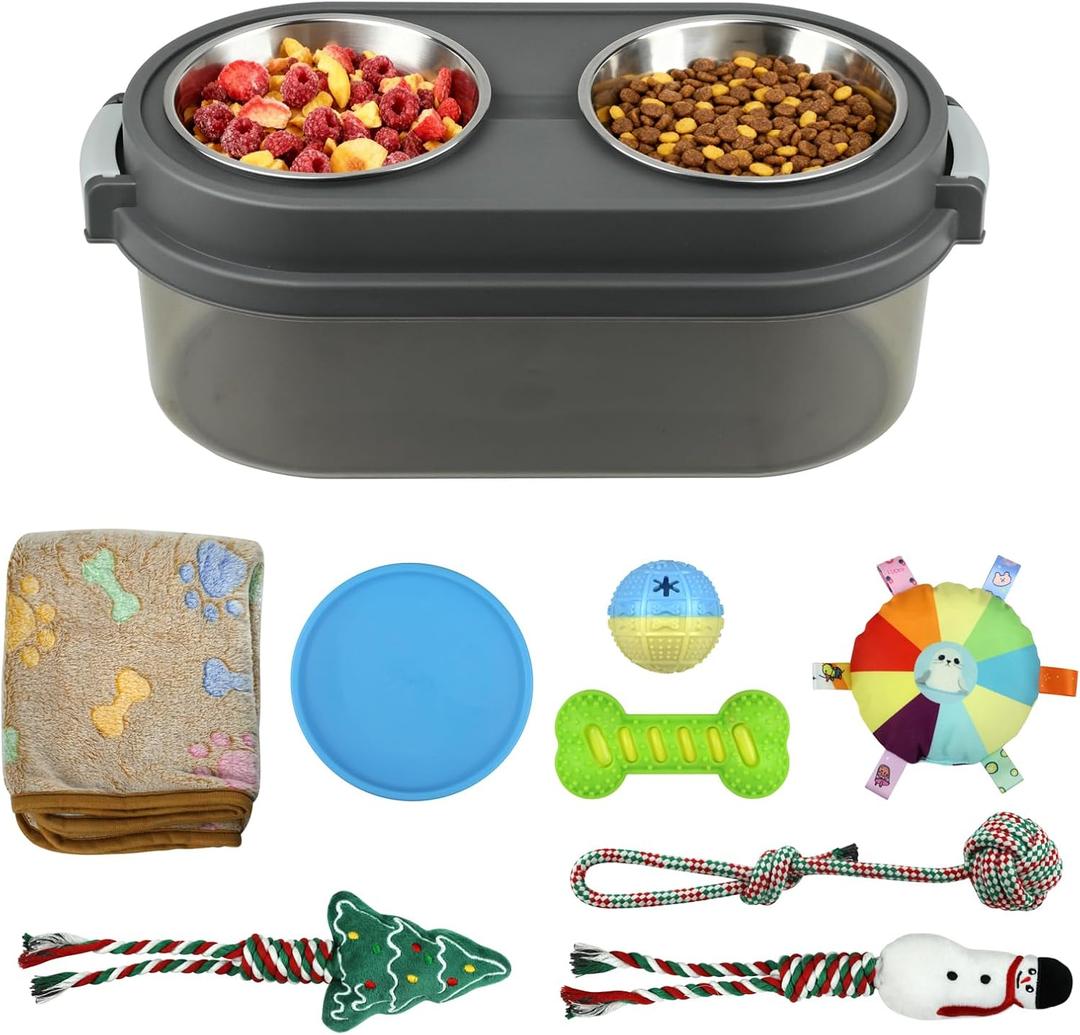 2 in 1 Elevated Dog Bowls with Pet Toys Storage Container, Basic Dog Bowls with Pet Food Storage Box