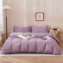 Mixinni Purple Gingham Grid Duvet Cover Twin, 100% Washed Cotton Modern Geometric Bedding Set with 2 Pillowcases, Farmhouse Style Yellow Plaid Comforter Cover Set for Men & Women, Soft & Lightweight