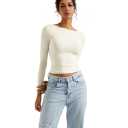 SUUKSESS Women Double Lined Fitted Basic T Shirts Crew Neck Long Sleeve Crop Top, Size: M