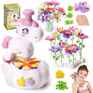 RISUNTOY Kids Flower Press Kit-DIY Fabric Flower Craft Kits with 110 Petals 30 Centers Stems Buds,5 Wraps & Tapes,STEM Bouquet Toys Compatible with Flower Maker,Christmas Birthday Gifts for Kids 3+ (Pink Unicorn Set)
