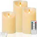 Rechargeable Flameless Candle, Realistic 3D Flickering Warm Flame, LED Candle with Remote Control & Timer for Holiday, Wedding, Patio and Home Decoration (Set of 3)